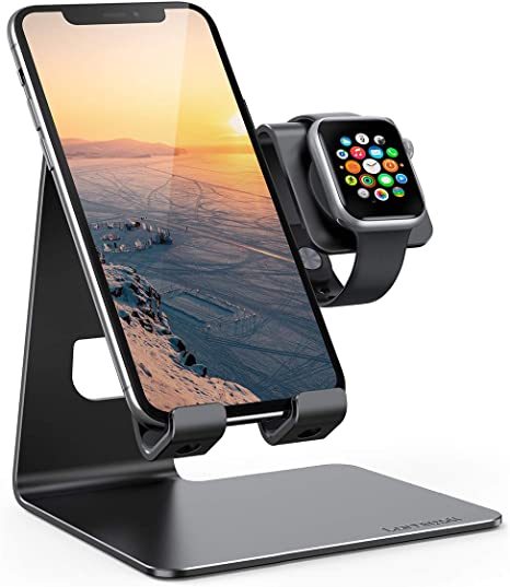 Lamicall Stand for Apple Watch Phone Holder 2 in 1 Desktop Stand Holder Charging Station Dock Compatible with Apple Watch SE Series 8/7/6/5/4/3/2 Ultra [Charging Cable Not Include]